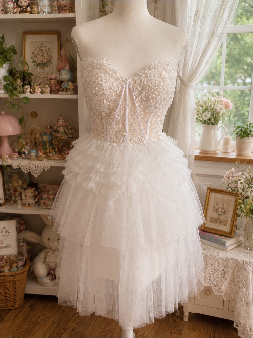 KissProm Ivy White Lace Tulle Homecoming Dress Strapless A-Line Size 14 NWT